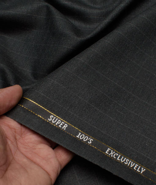 J.Hampstead Italy Men's 20% Wool Super 100's Striped  Unstitched Suiting Fabric (Blackish Grey).