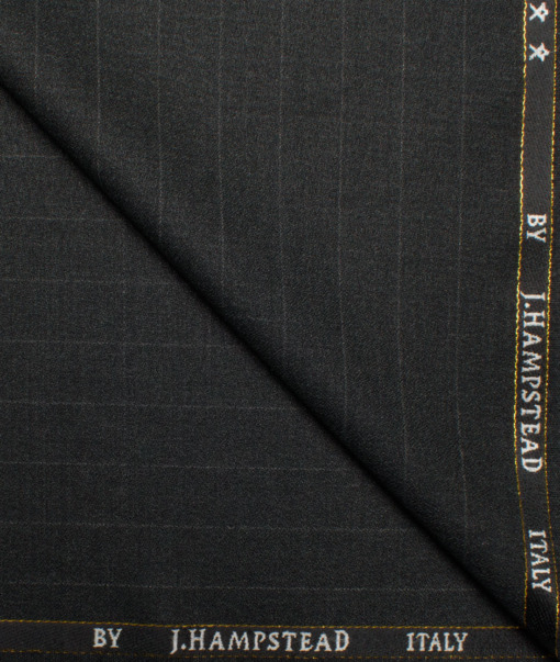 J.Hampstead Italy Men's 20% Wool Super 100's Striped  Unstitched Suiting Fabric (Blackish Grey).