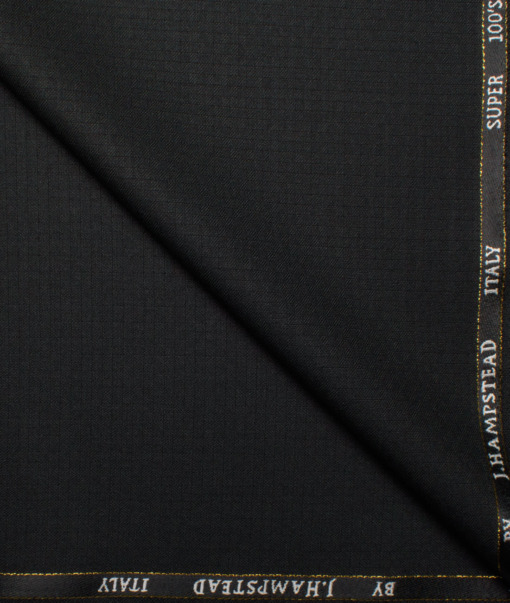 J.Hampstead Italy Men's 20% Wool Super 100's Structured  Unstitched Suiting Fabric (Black).