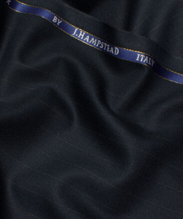 J.Hampstead Italy Men's 20% Wool Super 100's Striped  Unstitched Suiting Fabric (Dark Blue).