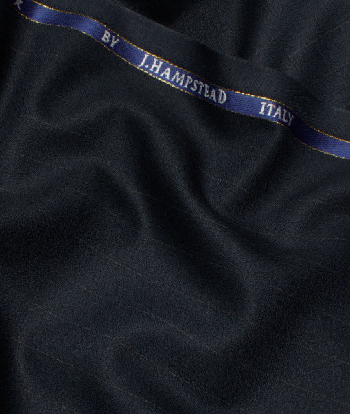 J.Hampstead Italy Men's 20% Wool Super 100's Striped  Unstitched Suiting Fabric (Dark Blue).