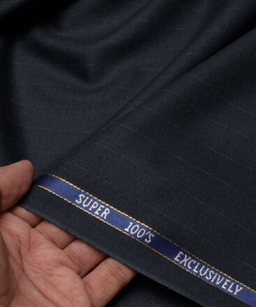 J.Hampstead Italy Men's 20% Wool Super 100's Striped  Unstitched Suiting Fabric (Dark Blue).