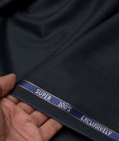 J.Hampstead Italy Men's 20% Wool Super 100's Striped  Unstitched Suiting Fabric (Dark Blue).