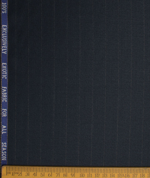 J.Hampstead Italy Men's 20% Wool Super 100's Striped  Unstitched Suiting Fabric (Dark Blue) - Image 4