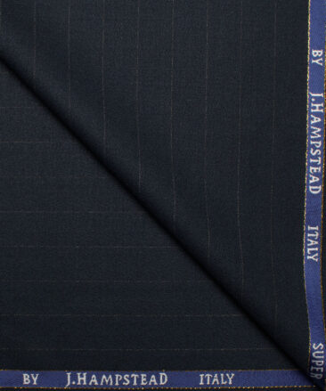 J.Hampstead Italy Men's 20% Wool Super 100's Striped  Unstitched Suiting Fabric (Dark Blue).