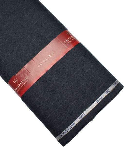 J.Hampstead Italy Men's 20% Wool Super 100's Striped  Unstitched Suiting Fabric (Dark Blue) - Image 5