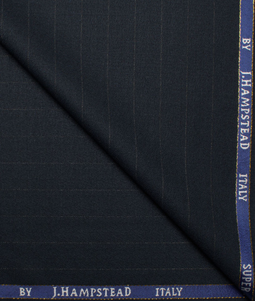 J.Hampstead Italy Men's 20% Wool Super 100's Striped  Unstitched Suiting Fabric (Dark Blue).