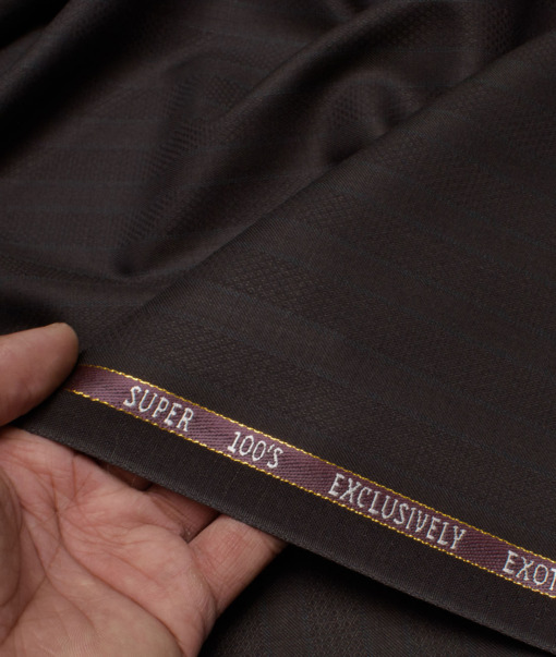 J.Hampstead Italy Men's 20% Wool Super 100's Striped  Unstitched Suiting Fabric (Dark Brown).