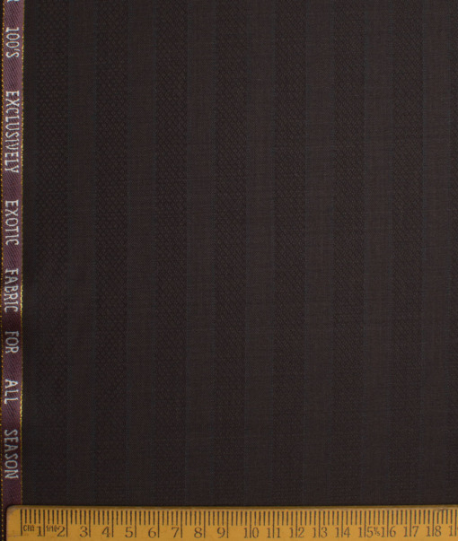 J.Hampstead Italy Men's 20% Wool Super 100's Striped  Unstitched Suiting Fabric (Dark Brown) - Image 4