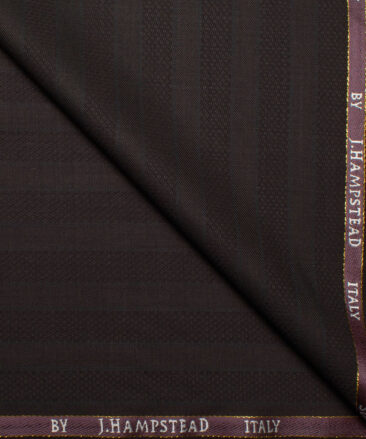 J.Hampstead Italy Men's 20% Wool Super 100's Striped  Unstitched Suiting Fabric (Dark Brown).