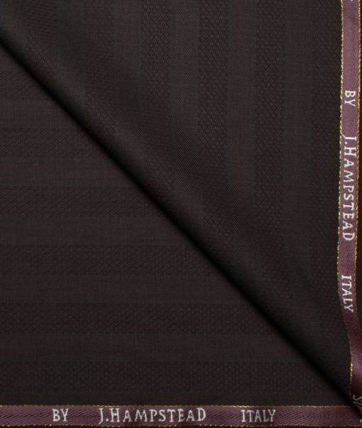 J.Hampstead Italy Men's 20% Wool Super 100's Striped  Unstitched Suiting Fabric (Dark Brown).