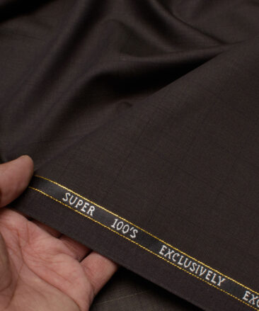 J.Hampstead Italy Men's 20% Wool Super 100's Checks  Unstitched Suiting Fabric (Dark Brown).