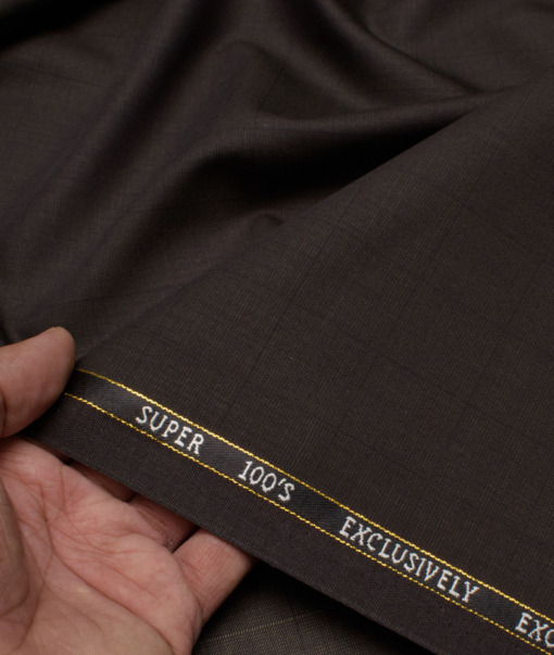 J.Hampstead Italy Men's 20% Wool Super 100's Checks  Unstitched Suiting Fabric (Dark Brown).