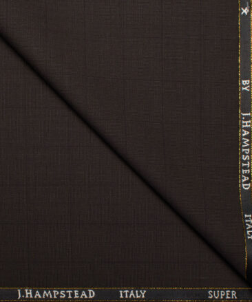 J.Hampstead Italy Men's 20% Wool Super 100's Checks  Unstitched Suiting Fabric (Dark Brown).