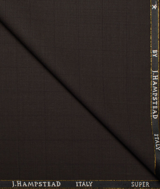 J.Hampstead Italy Men's 20% Wool Super 100's Checks  Unstitched Suiting Fabric (Dark Brown).