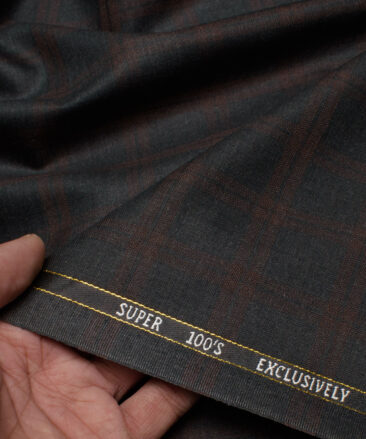 J.Hampstead Italy Men's 20% Wool Super 100's Checks  Unstitched Suiting Fabric (Dark Grey).