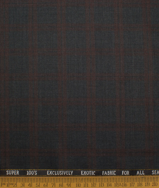 J.Hampstead Italy Men's 20% Wool Super 100's Checks  Unstitched Suiting Fabric (Dark Grey) - Image 4