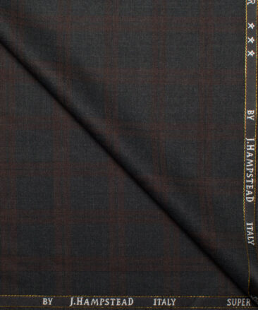 J.Hampstead Italy Men's 20% Wool Super 100's Checks  Unstitched Suiting Fabric (Dark Grey).