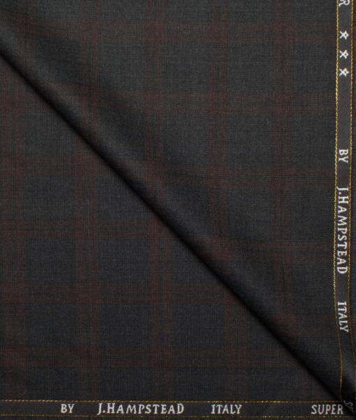 J.Hampstead Italy Men's 20% Wool Super 100's Checks  Unstitched Suiting Fabric (Dark Grey).