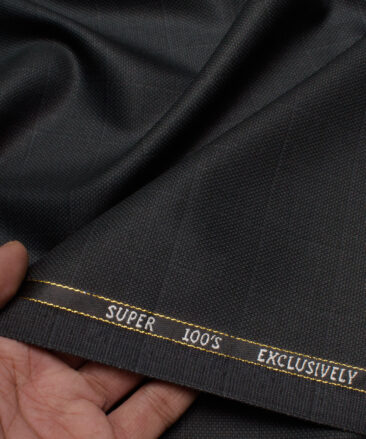 J.Hampstead Italy Men's 20% Wool Super 100's Checks  Unstitched Suiting Fabric (Dark Grey).