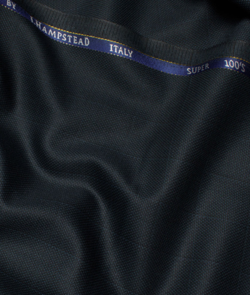 J.Hampstead Italy Men's 20% Wool Super 100's Checks  Unstitched Suiting Fabric (Dark Peacock Blue).