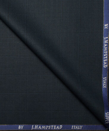 J.Hampstead Italy Men's 20% Wool Super 100's Checks  Unstitched Suiting Fabric (Dark Peacock Blue).