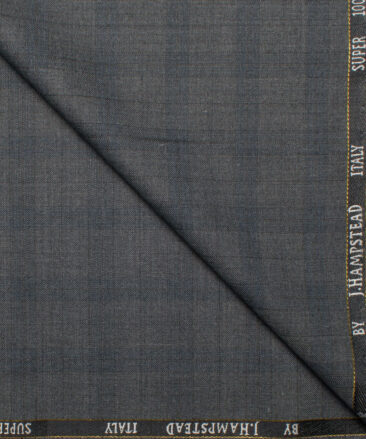 J.Hampstead Italy Men's 20% Wool Super 100's Checks  Unstitched Suiting Fabric (Grey).