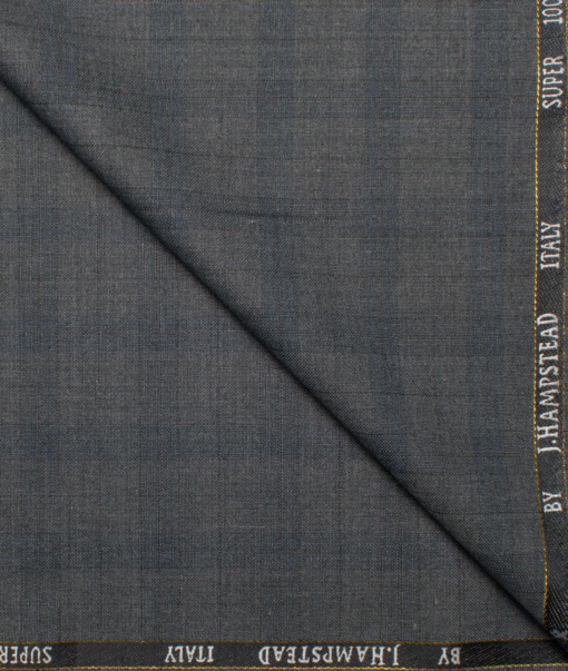 J.Hampstead Italy Men's 20% Wool Super 100's Checks  Unstitched Suiting Fabric (Grey).