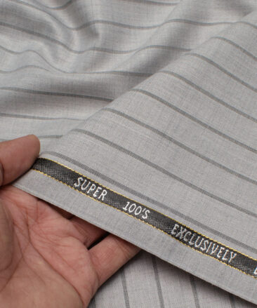 J.Hampstead Italy Men's 20% Wool Super 100's Striped  Unstitched Suiting Fabric (Light Grey).