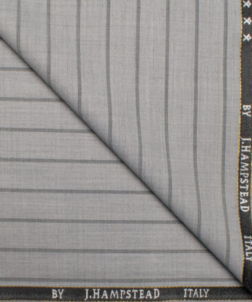 J.Hampstead Italy Men's 20% Wool Super 100's Striped  Unstitched Suiting Fabric (Light Grey).