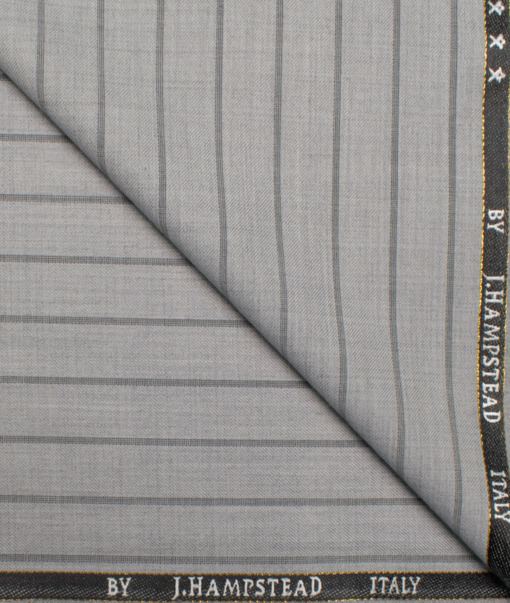 J.Hampstead Italy Men's 20% Wool Super 100's Striped  Unstitched Suiting Fabric (Light Grey).