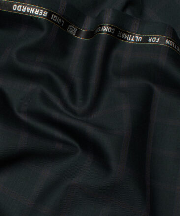 Luigi Bernardo Italy Men's 35% Wool Super 120's Checks  Unstitched Suiting Fabric (Dark Green).