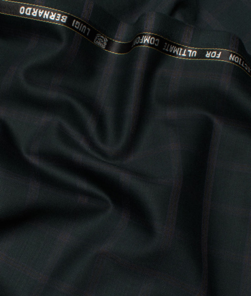 Luigi Bernardo Italy Men's 35% Wool Super 120's Checks  Unstitched Suiting Fabric (Dark Green).