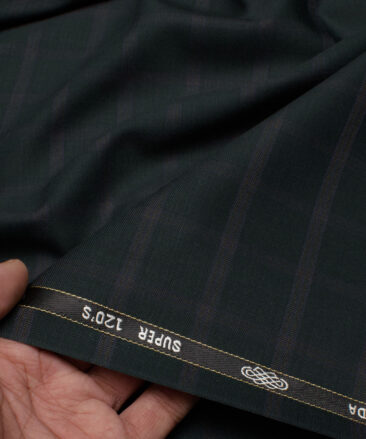 Luigi Bernardo Italy Men's 35% Wool Super 120's Checks  Unstitched Suiting Fabric (Dark Green).