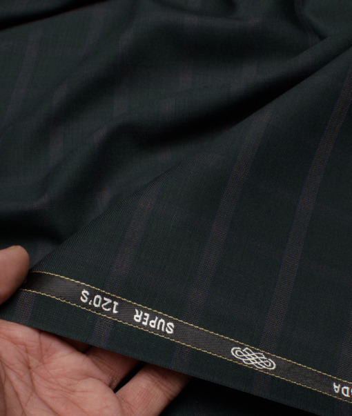 Luigi Bernardo Italy Men's 35% Wool Super 120's Checks  Unstitched Suiting Fabric (Dark Green).