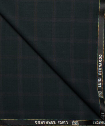 Luigi Bernardo Italy Men's 35% Wool Super 120's Checks  Unstitched Suiting Fabric (Dark Green).