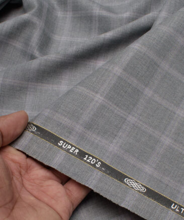 Luigi Bernardo Italy Men's 35% Wool Super 120's Checks  Unstitched Suiting Fabric (Light Grey).