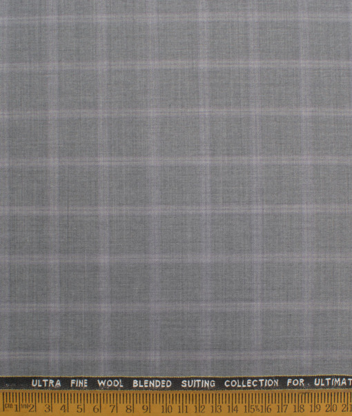 Luigi Bernardo Italy Men's 35% Wool Super 120's Checks  Unstitched Suiting Fabric (Light Grey) - Image 4