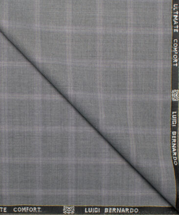 Luigi Bernardo Italy Men's 35% Wool Super 120's Checks  Unstitched Suiting Fabric (Light Grey).