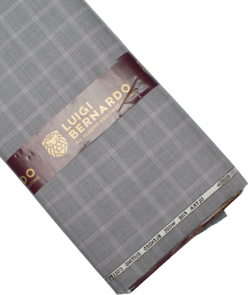 Luigi Bernardo Italy Men's 35% Wool Super 120's Checks  Unstitched Suiting Fabric (Light Grey) - Image 5