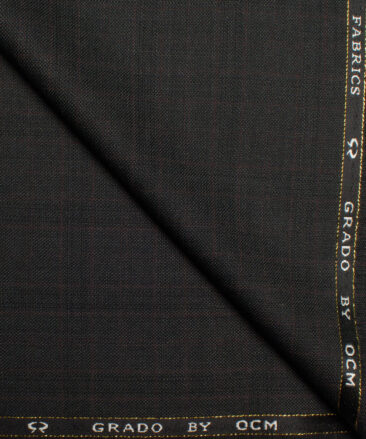 OCM Men's 35% Wool  Checks  Unstitched Suiting Fabric (Blackish Grey).