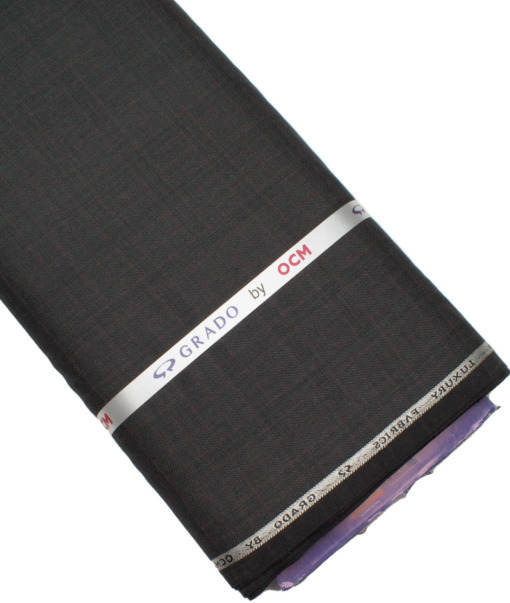 OCM Men's 35% Wool  Checks  Unstitched Suiting Fabric (Blackish Grey) - Image 5