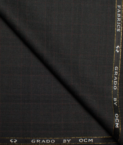 OCM Men's 35% Wool  Checks  Unstitched Suiting Fabric (Blackish Grey).