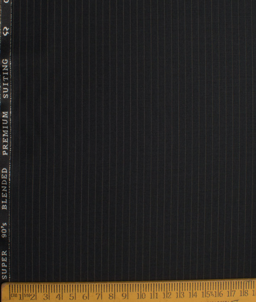 OCM Men's 35% Wool Super 90's Striped  Unstitched Suiting Fabric (Black).