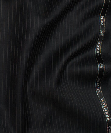 OCM Men's 35% Wool Super 90's Striped  Unstitched Suiting Fabric (Black).