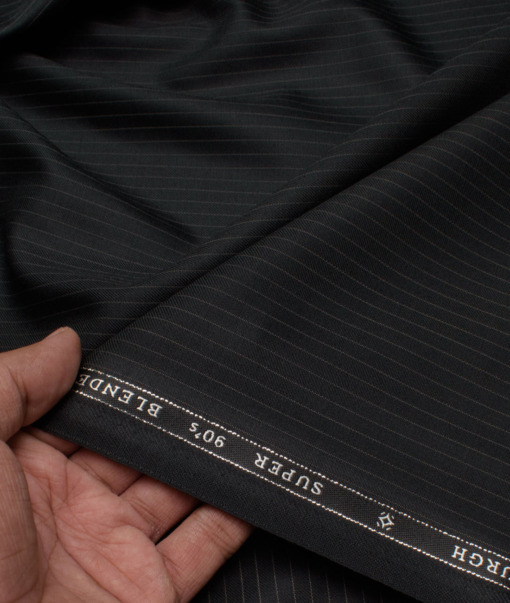 OCM Men's 35% Wool Super 90's Striped  Unstitched Suiting Fabric (Black) - Image 4