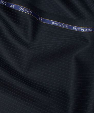 OCM Men's 35% Wool Super 90's Striped  Unstitched Suiting Fabric (Dark Blue).