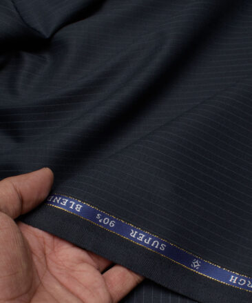 OCM Men's 35% Wool Super 90's Striped  Unstitched Suiting Fabric (Dark Blue).