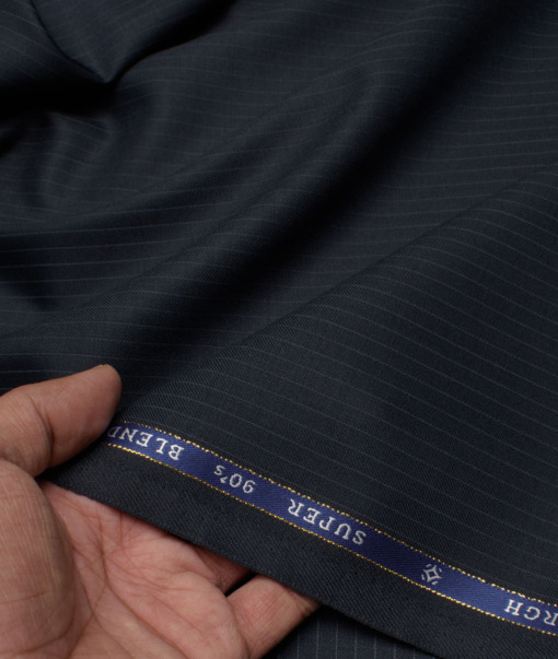 OCM Men's 35% Wool Super 90's Striped  Unstitched Suiting Fabric (Dark Blue).