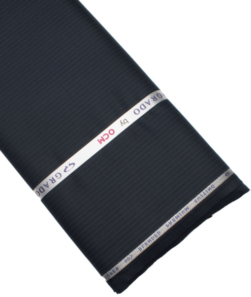 OCM Men's 35% Wool Super 90's Striped  Unstitched Suiting Fabric (Dark Blue) - Image 5